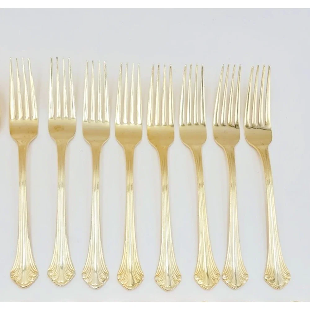 Supreme Cutlery Gold Tone Stainless Japan Flatware Set w/ Wood Case Set of 51